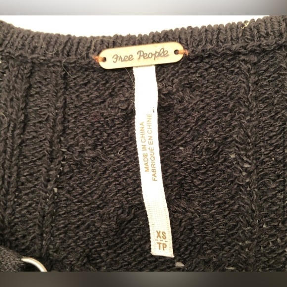 Free People Ginger Lace Up Pointelle Knit Black Sweater Size XS - Picture 2 of 7